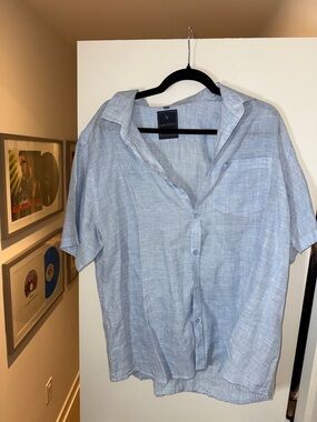 Linen Vastra Light Blue Short-Sleeve Collar Shirt 100% Linen